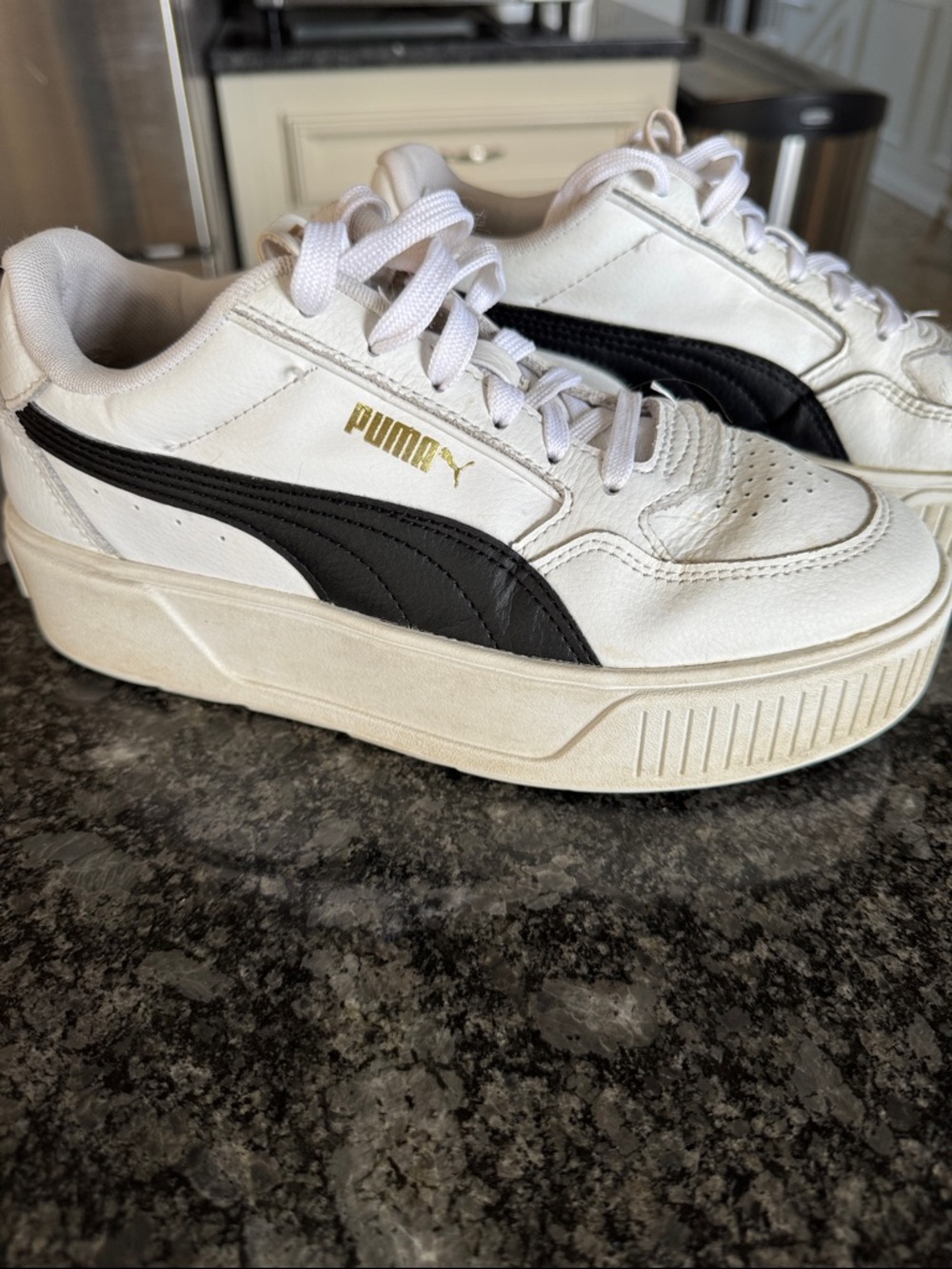 Puma White and Black Low-Top Platform Sneakers